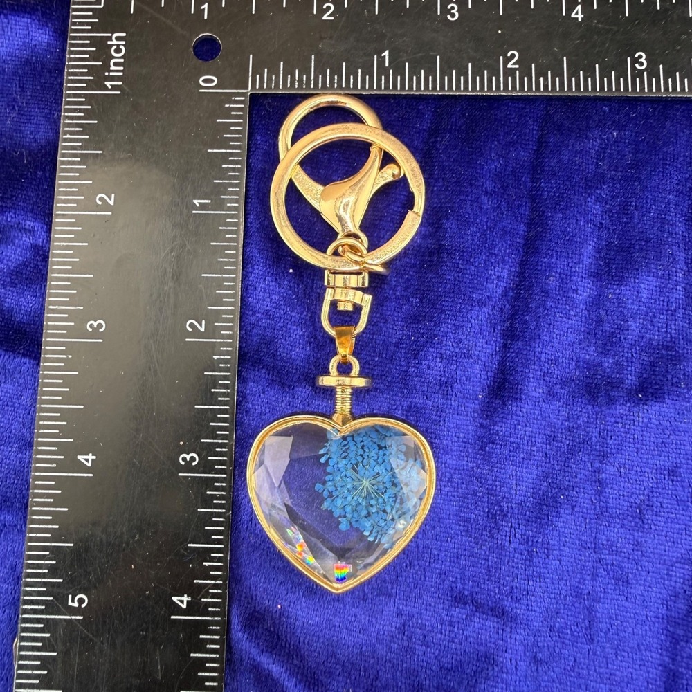 Heart‎ Keychain Gold Tone Dried Flower Cottagecore - Picture 6 of 6